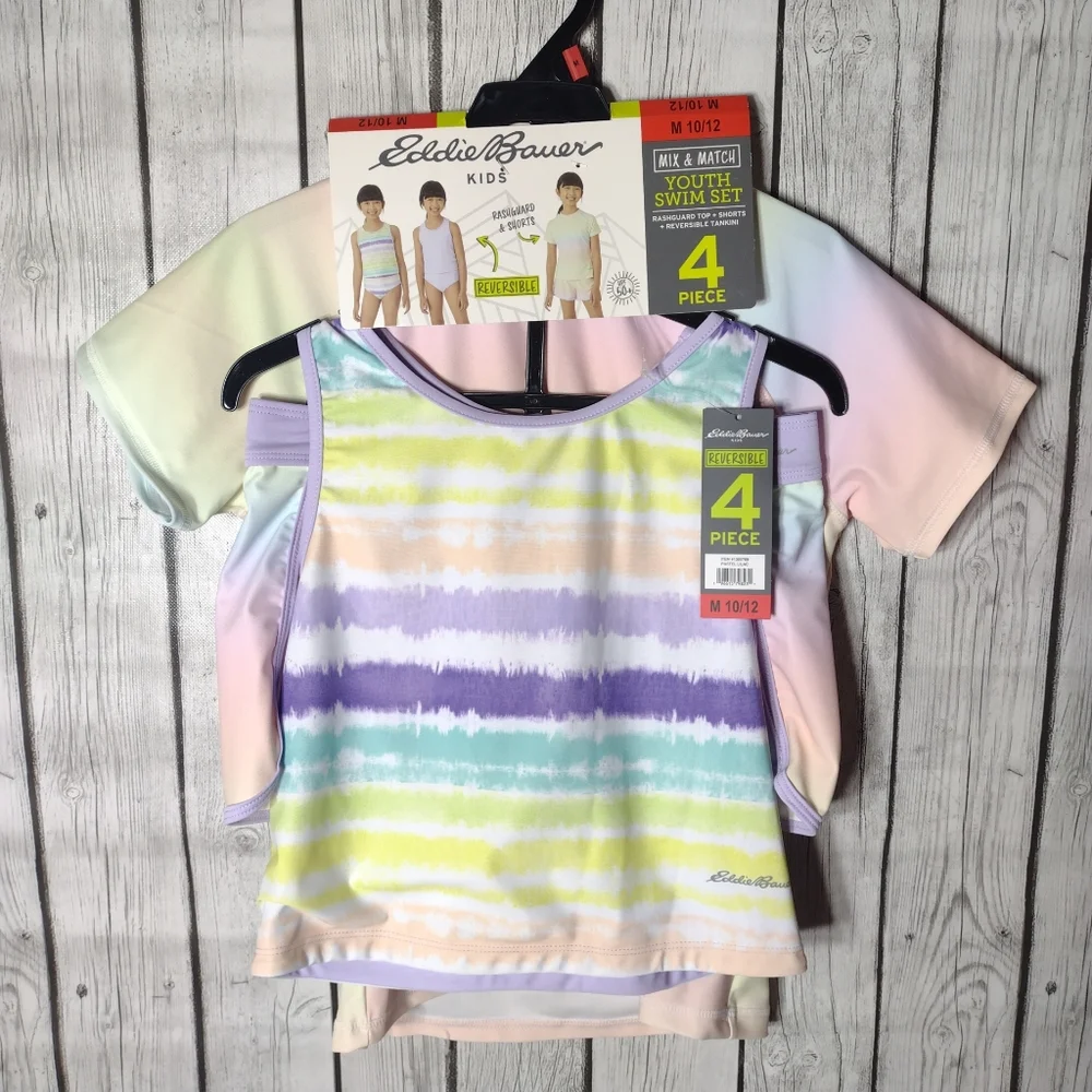Eddie Bauer kids 4 piece mix & match reversible youth swim set